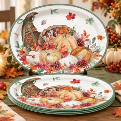 Thanksgiving Harvest Giant Platter Dinner Plates - 8 PK